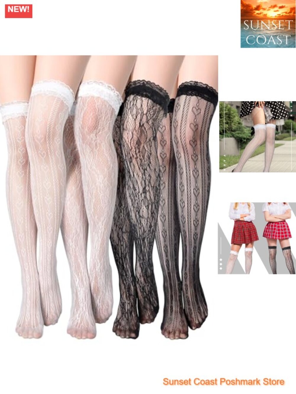 4 Pairs Women Lace Thigh High Stockings Polyester Lolita